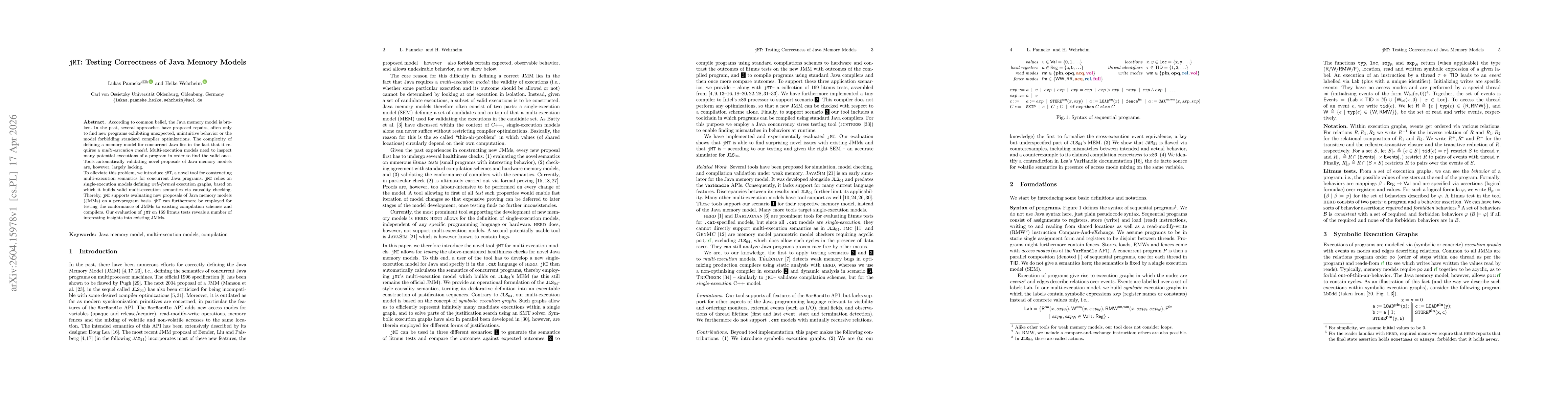 Thumbnail for jMT: Testing Correctness of Java Memory Models (Extended Version)