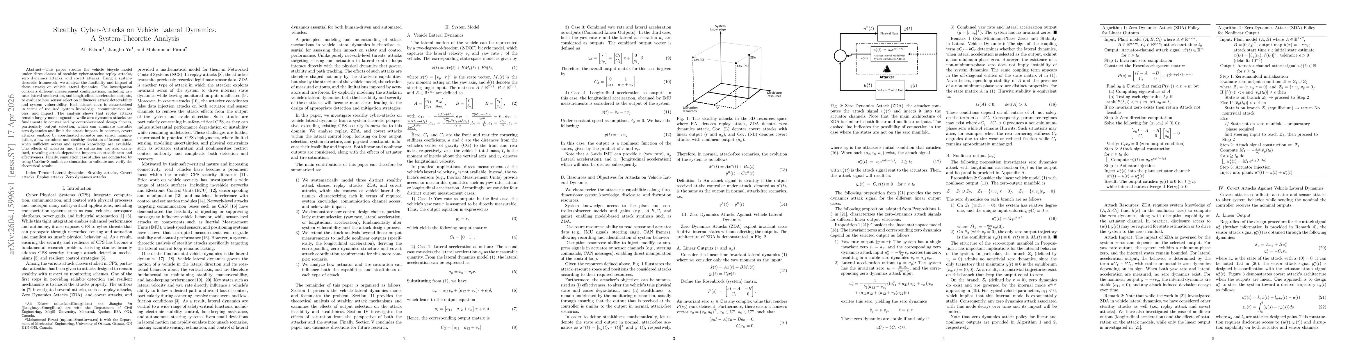 Thumbnail for Stealthy Cyber-Attacks on Vehicle Lateral Dynamics: A System-Theoretic Analysis