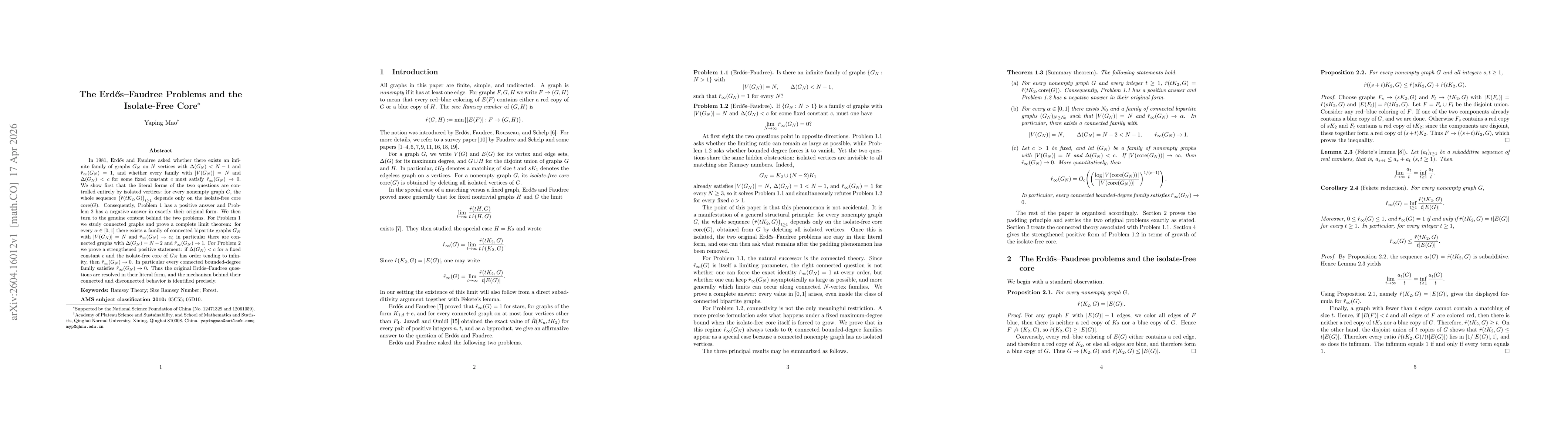 Thumbnail for The Erdős-Faudree Problems and the Isolate-Free Core