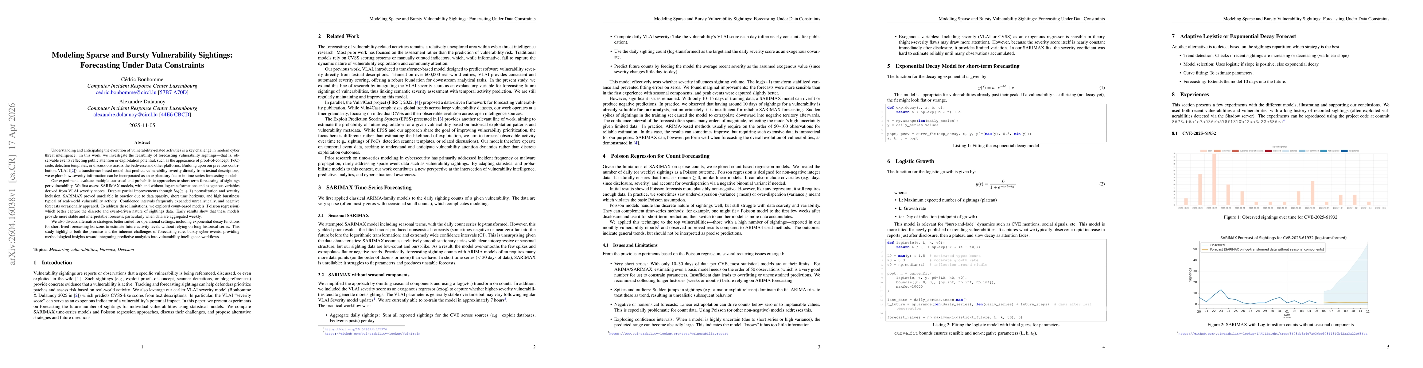 Thumbnail for Modeling Sparse and Bursty Vulnerability Sightings: Forecasting Under Data Constraints