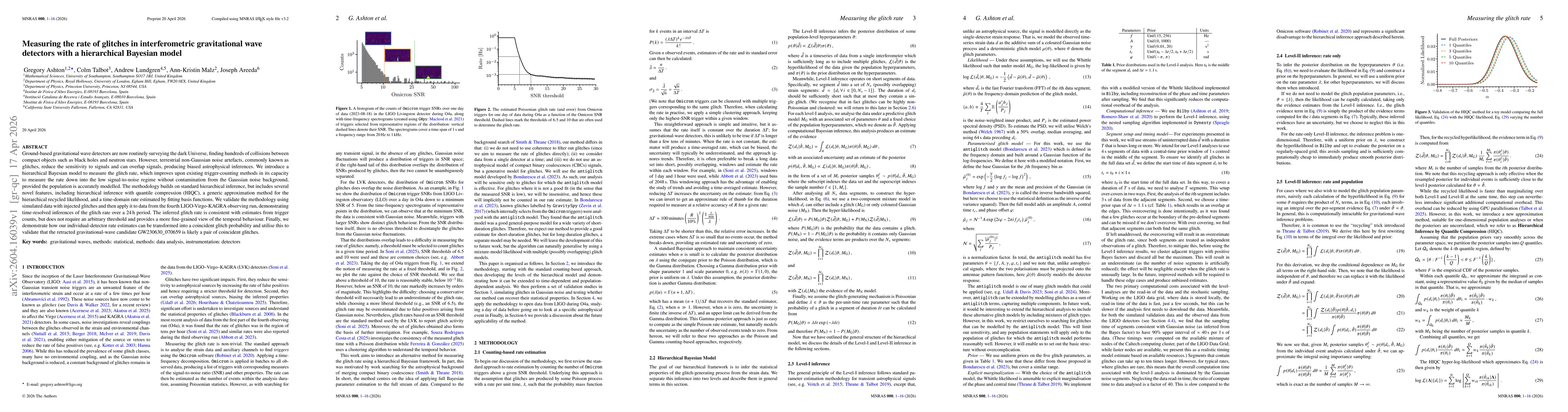 Thumbnail for Measuring the rate of glitches in interferometric gravitational wave detectors with a hierarchical Bayesian model