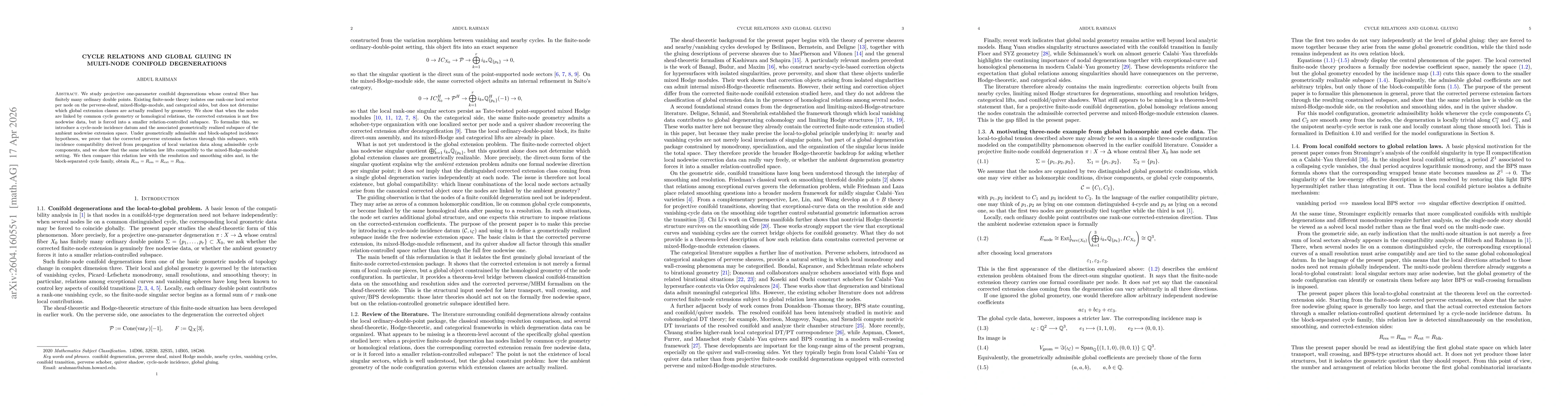 Thumbnail for Cycle Relations and Global Gluing in Multi-Node Conifold Degenerations