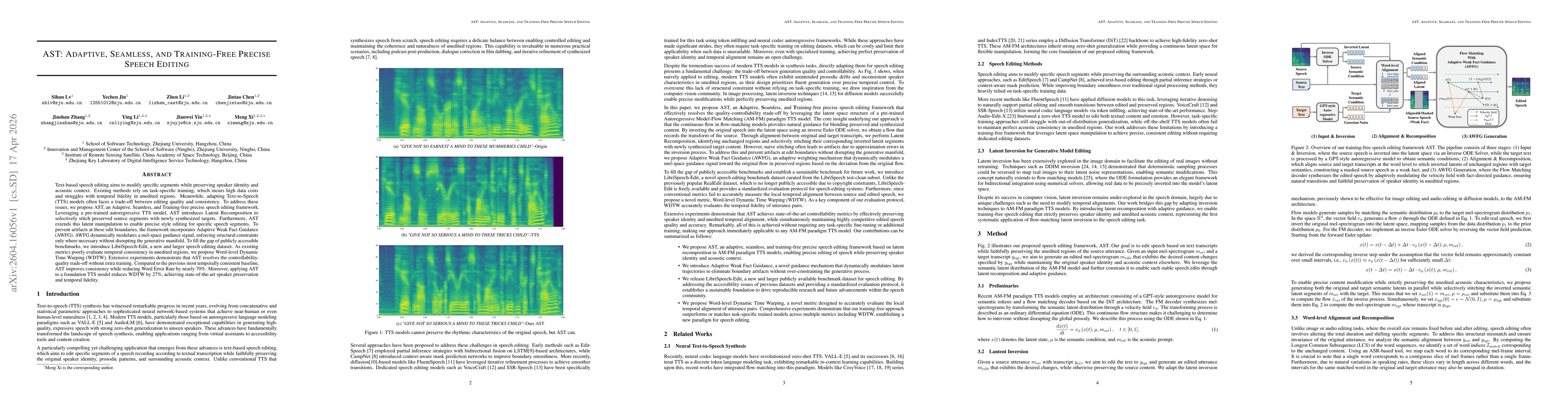 Thumbnail for AST: Adaptive, Seamless, and Training-Free Precise Speech Editing