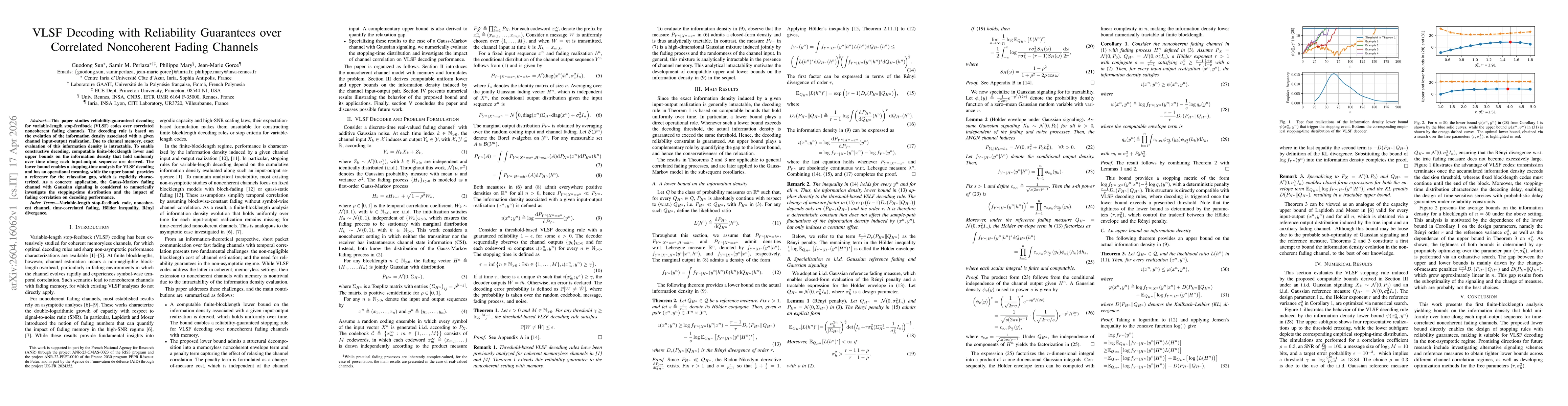 Thumbnail for VLSF Decoding with Reliability Guarantees over Correlated Noncoherent Fading Channels