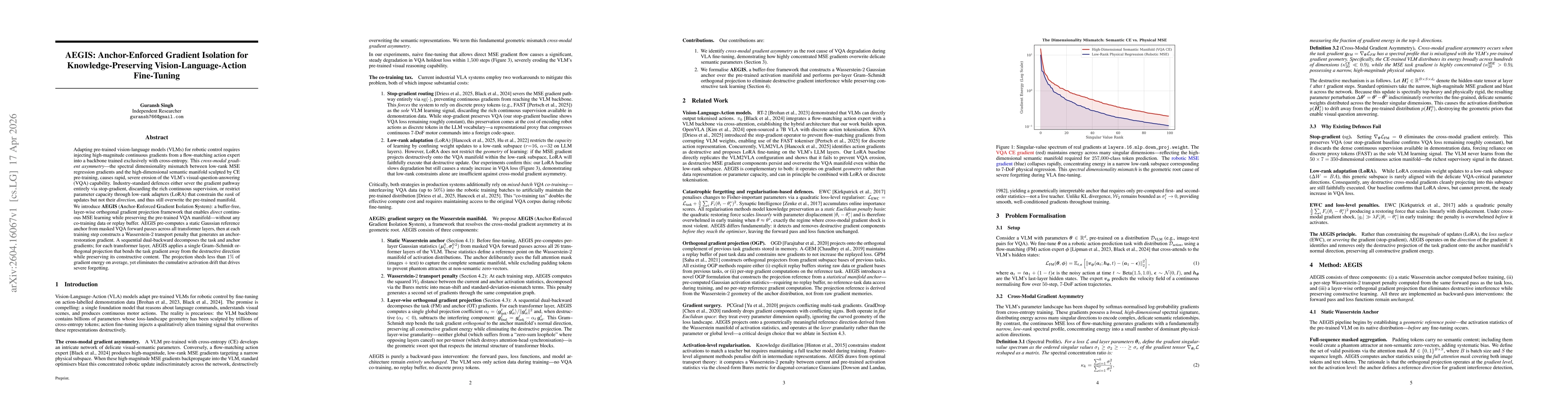 Thumbnail for AEGIS: Anchor-Enforced Gradient Isolation for Knowledge-Preserving Vision-Language-Action Fine-Tuning