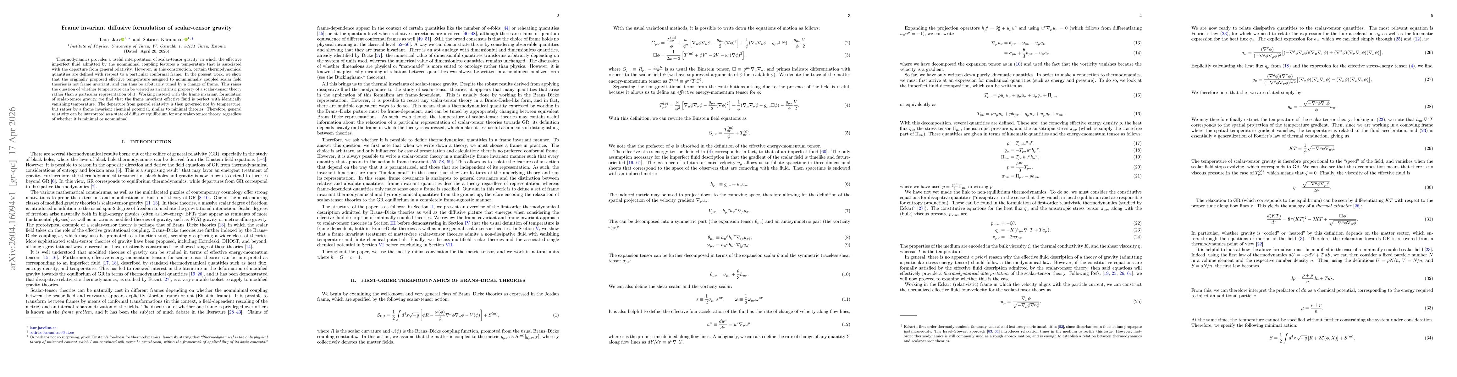 Thumbnail for Frame invariant diffusive formulation of scalar-tensor gravity