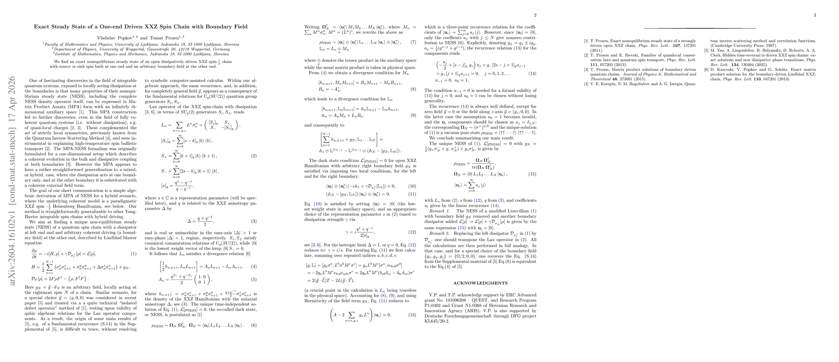 Thumbnail for Exact Steady State of a One-end Driven XXZ Spin Chain with Boundary Field