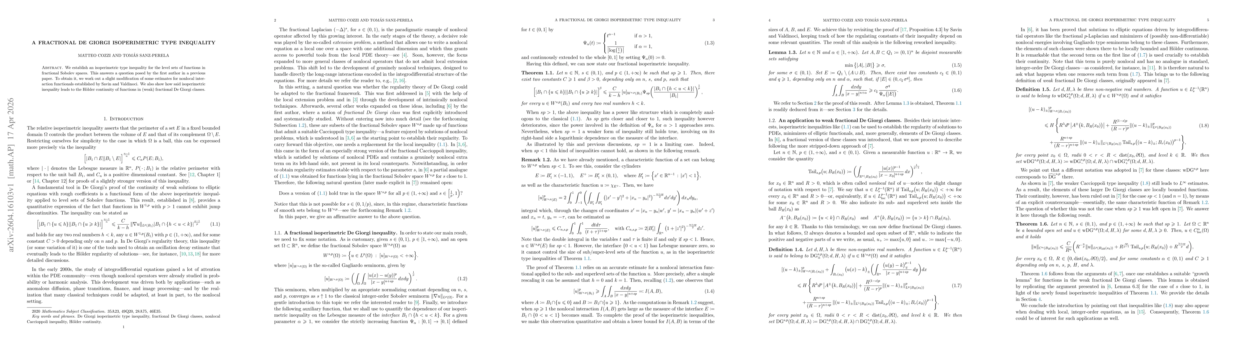 Thumbnail for A fractional De Giorgi isoperimetric type inequality