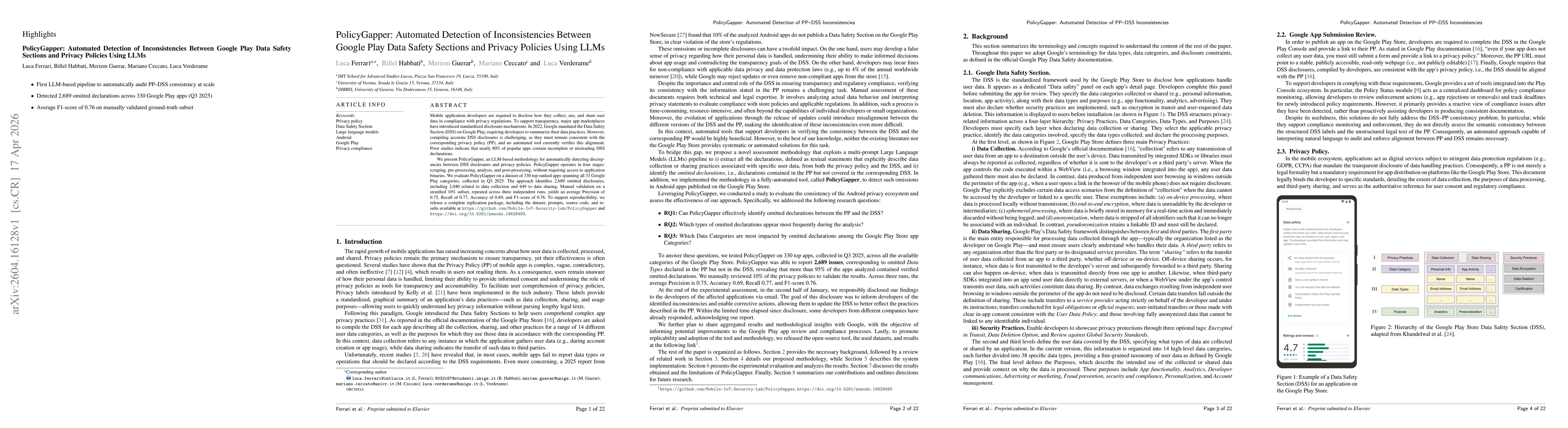 Thumbnail for PolicyGapper: Automated Detection of Inconsistencies Between Google Play Data Safety Sections and Privacy Policies Using LLMs