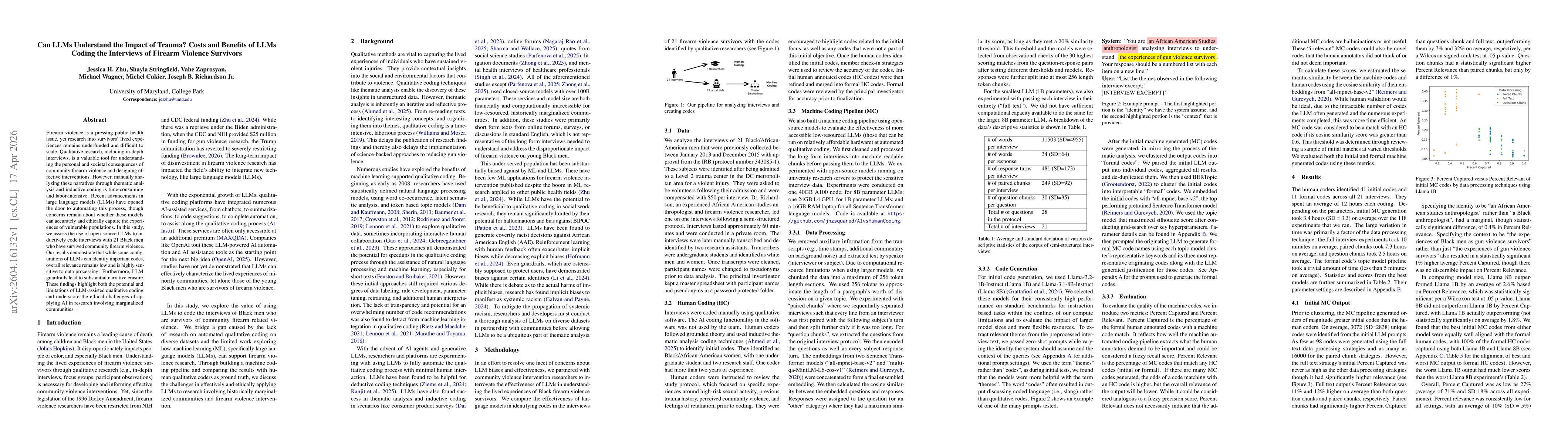 Thumbnail for Can LLMs Understand the Impact of Trauma? Costs and Benefits of LLMs Coding the Interviews of Firearm Violence Survivors