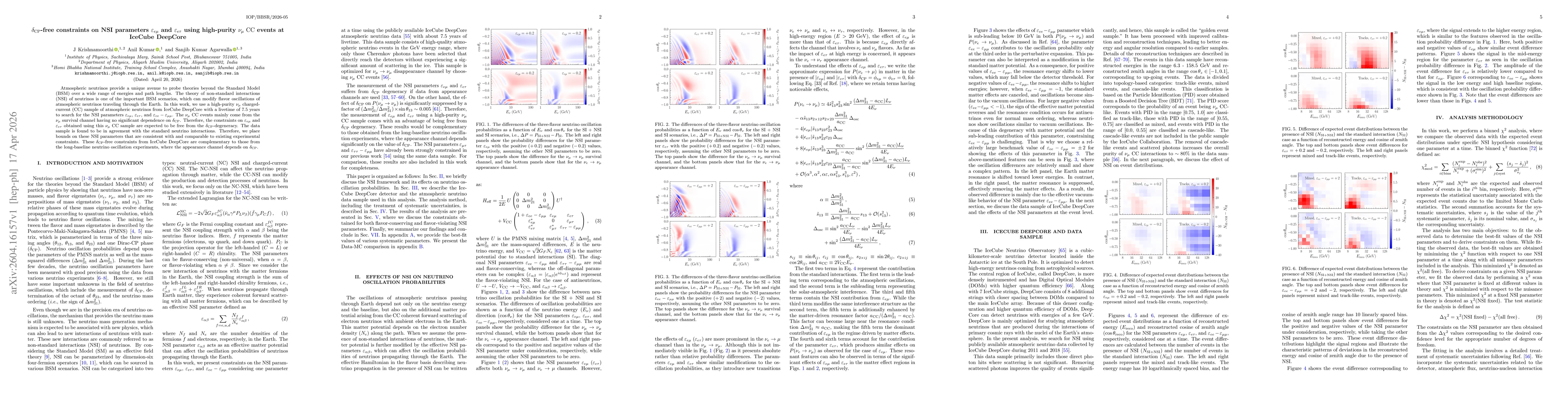 Thumbnail for $δ_{\rm CP}$-free constraints on NSI parameters $\varepsilon_{eμ}$ and $\varepsilon_{eτ}$ using high-purity $ν_μ\,{\rm CC}$ events at IceCube DeepCore