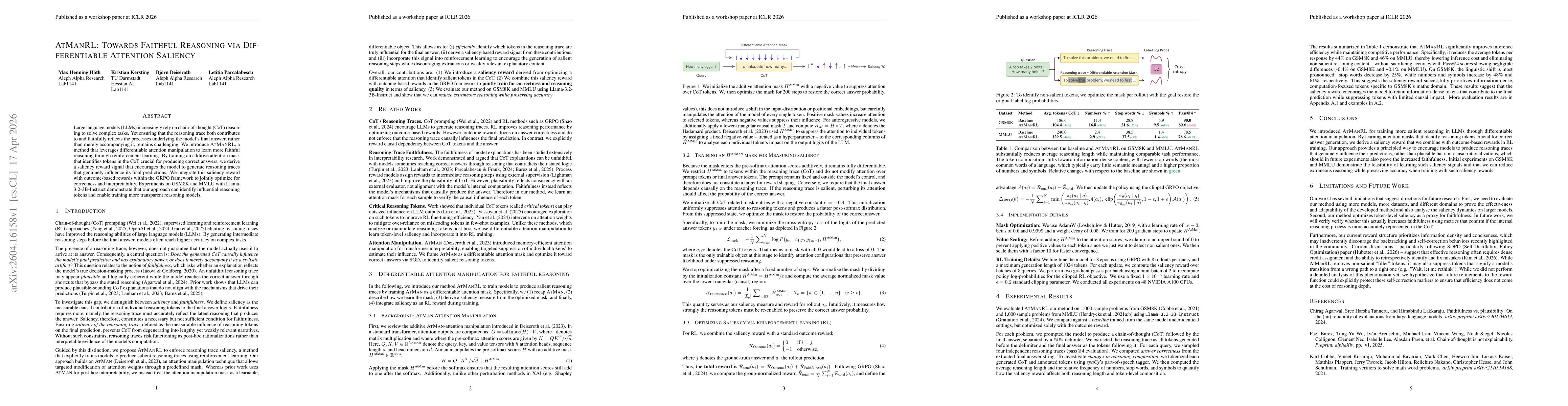 Thumbnail for AtManRL: Towards Faithful Reasoning via Differentiable Attention Saliency