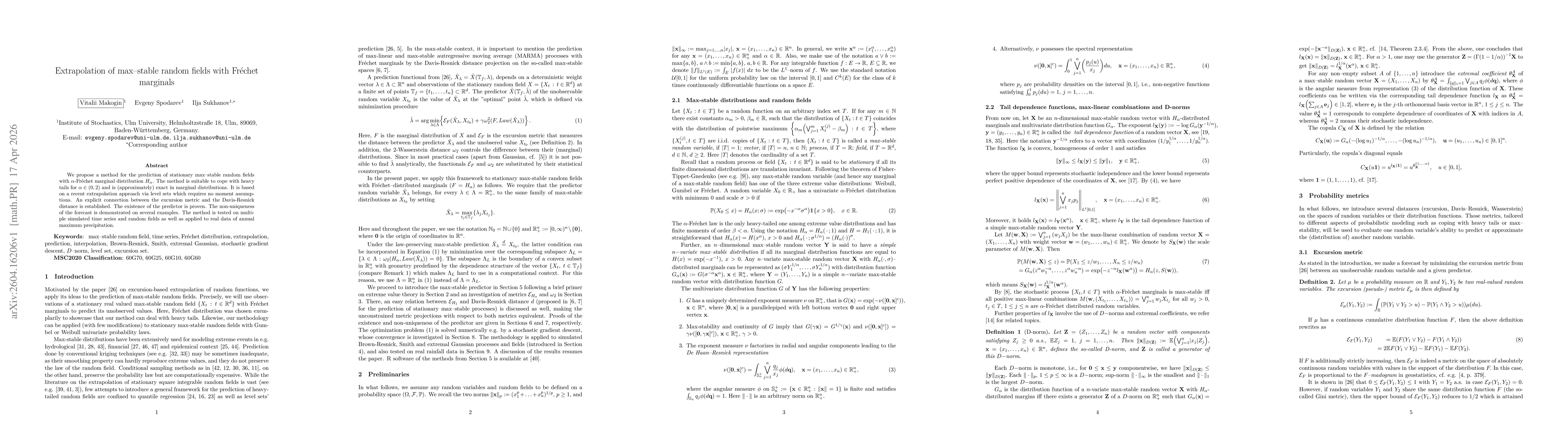 Thumbnail for Extrapolation of max-stable random fields with Fréchet marginals