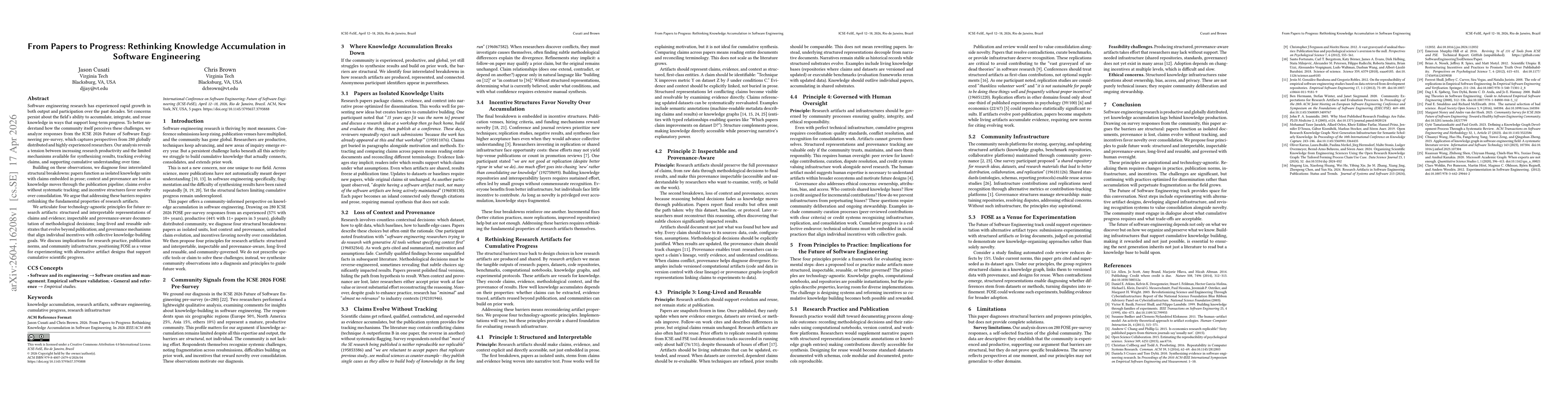Thumbnail for From Papers to Progress: Rethinking Knowledge Accumulation in Software Engineering