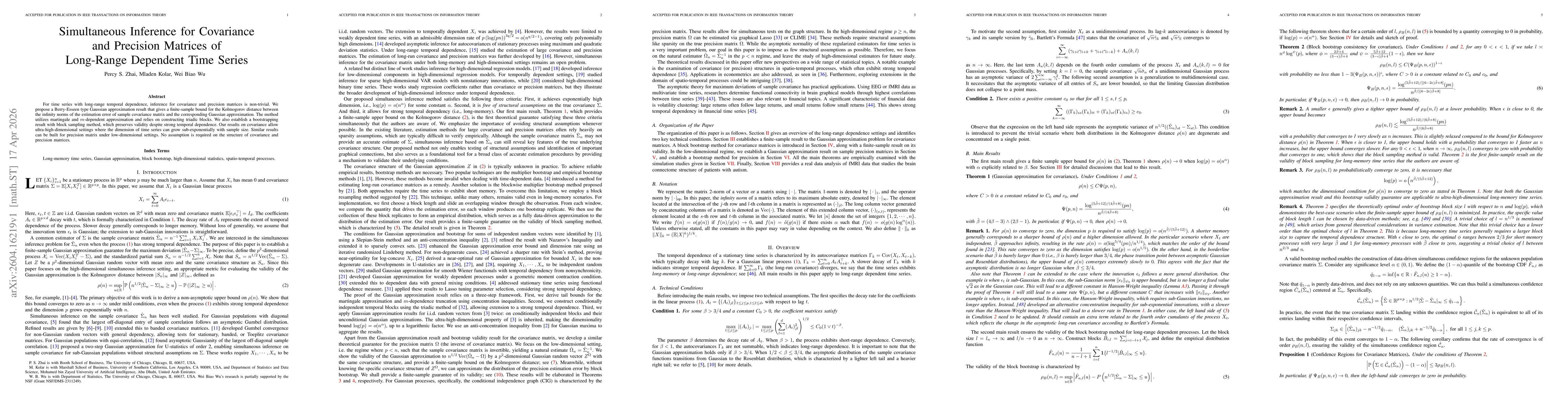 Thumbnail for Simultaneous Inference for Covariance and Precision Matrices of Long-Range Dependent Time Series