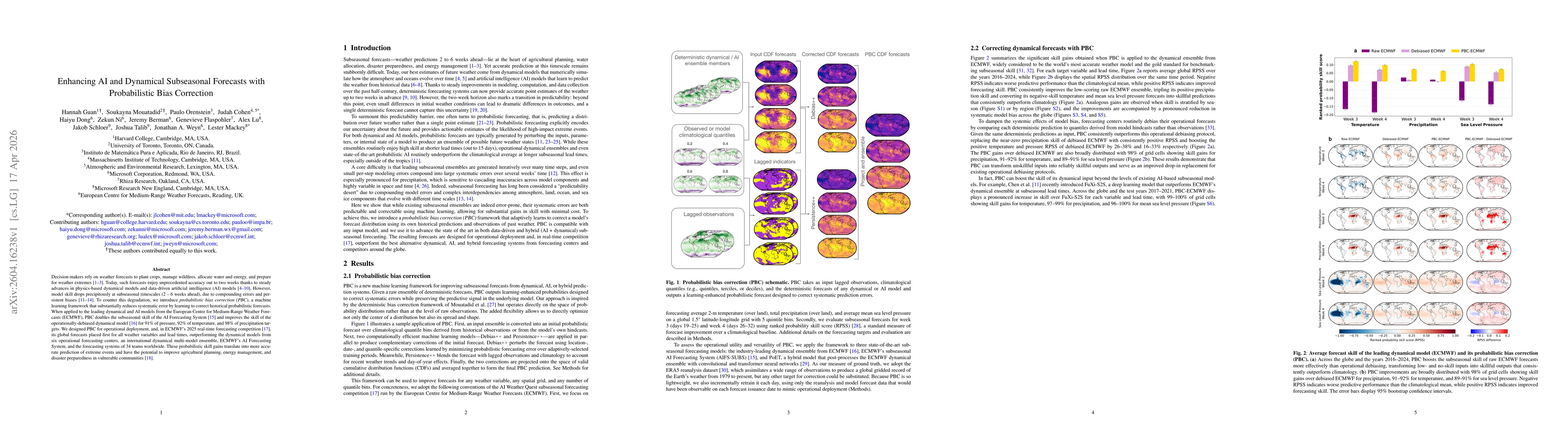 Thumbnail for Enhancing AI and Dynamical Subseasonal Forecasts with Probabilistic Bias Correction