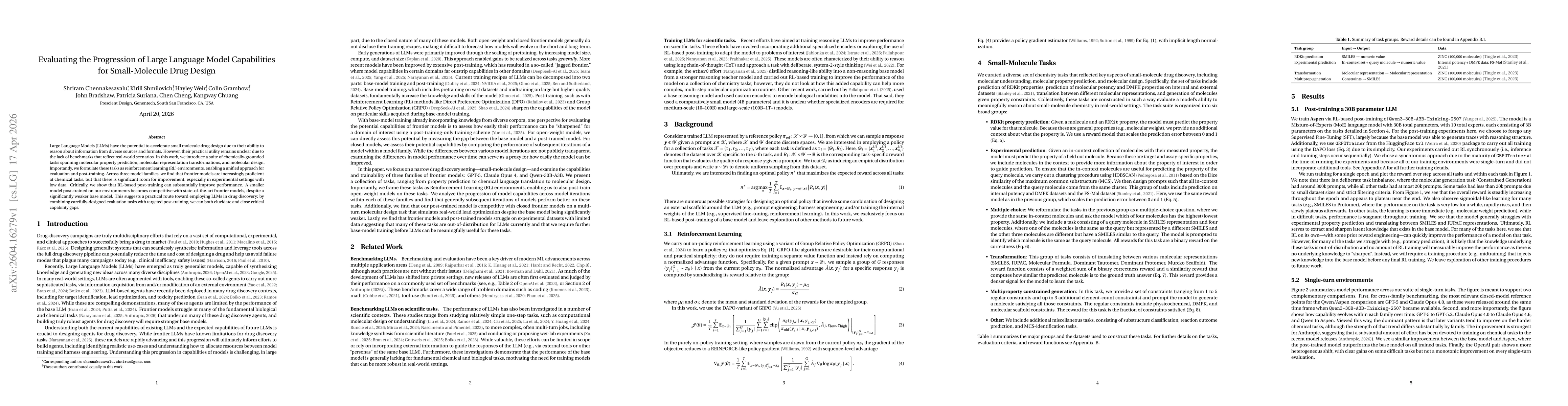 Thumbnail for Evaluating the Progression of Large Language Model Capabilities for Small-Molecule Drug Design