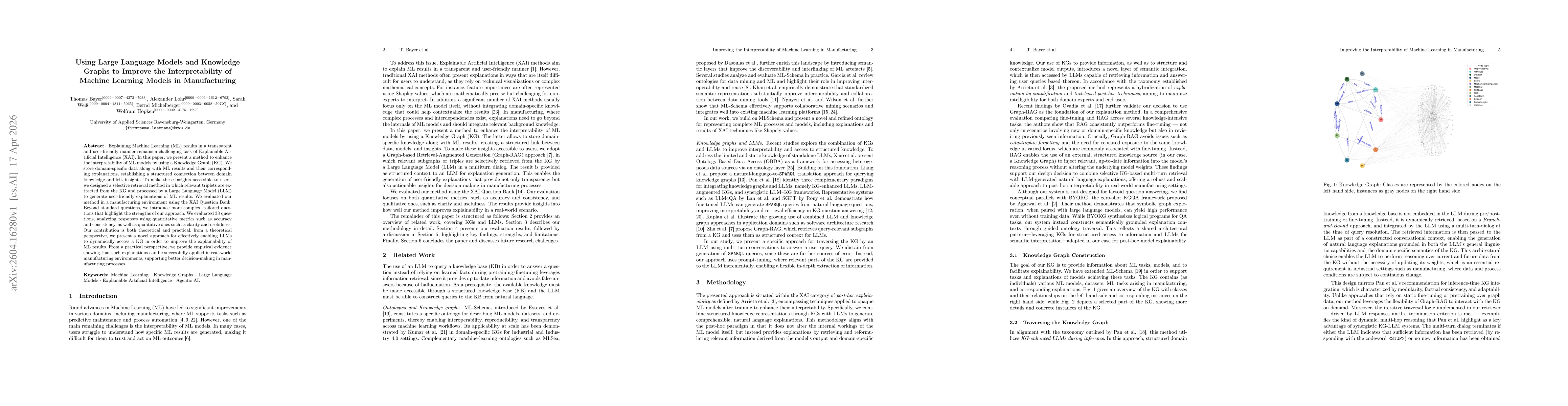 Thumbnail for Using Large Language Models and Knowledge Graphs to Improve the Interpretability of Machine Learning Models in Manufacturing