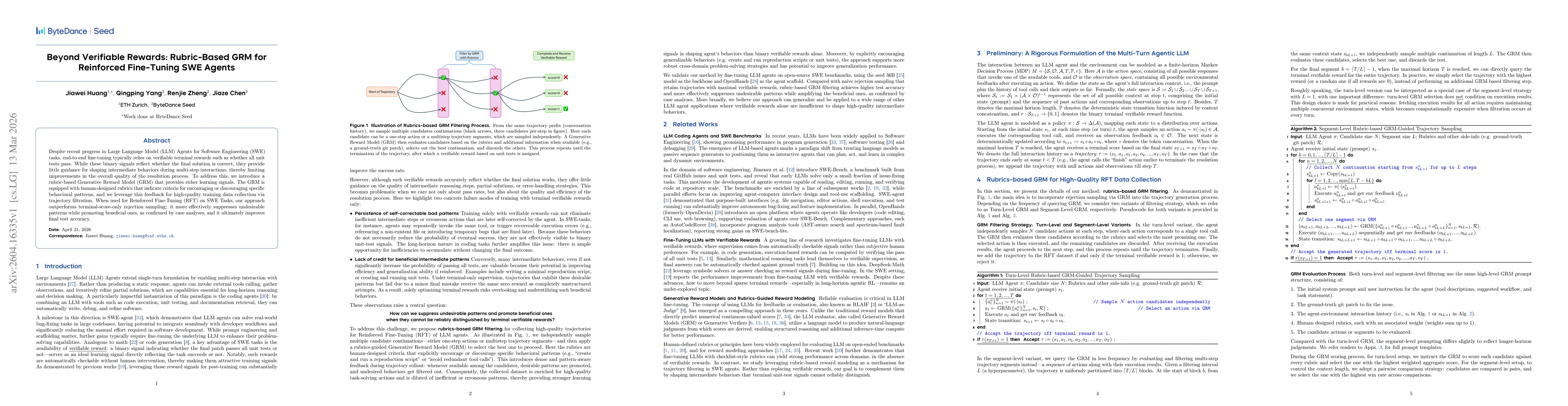 Thumbnail for Beyond Verifiable Rewards: Rubric-Based GRM for Reinforced Fine-Tuning SWE Agents