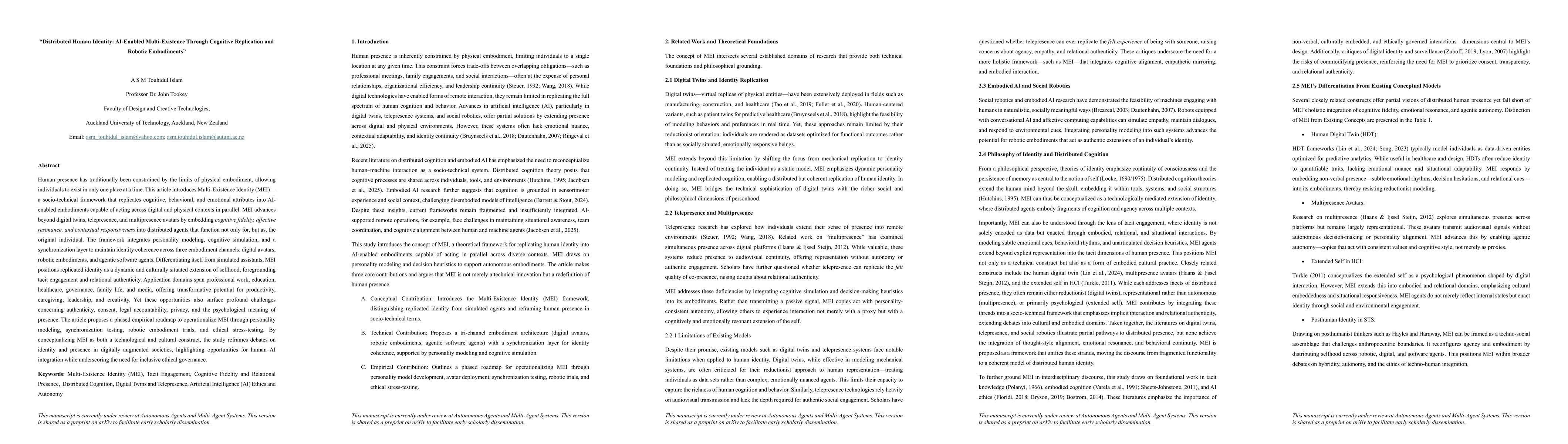 Thumbnail for Distributed Human Identity: AI-Enabled Multi-Existence Through Cognitive Replication and Robotic Embodiments