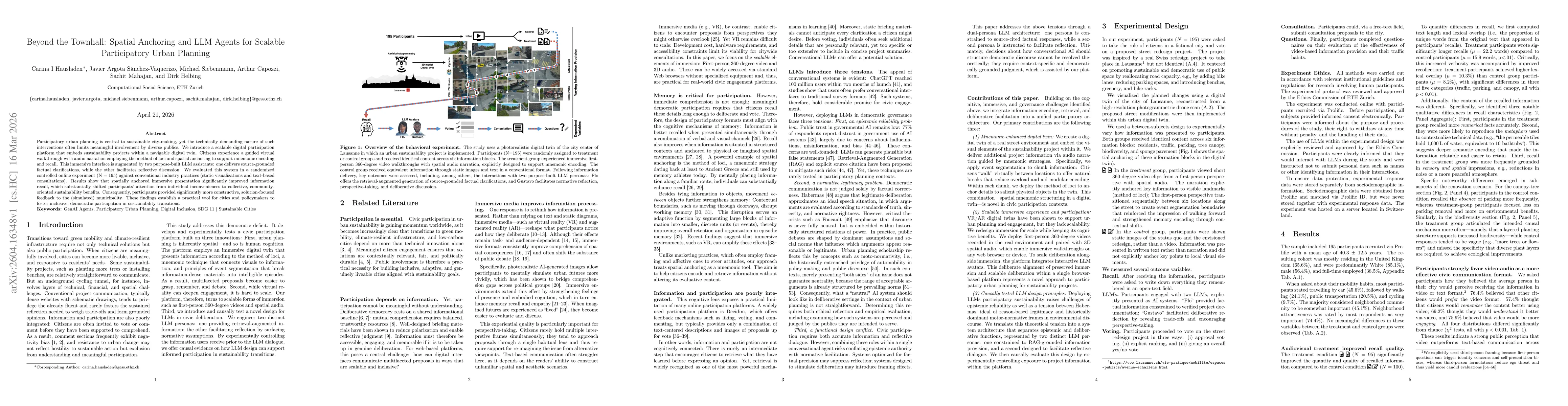 Thumbnail for Beyond the Townhall: Spatial Anchoring and LLM Agents for Scalable Participatory Urban Planning