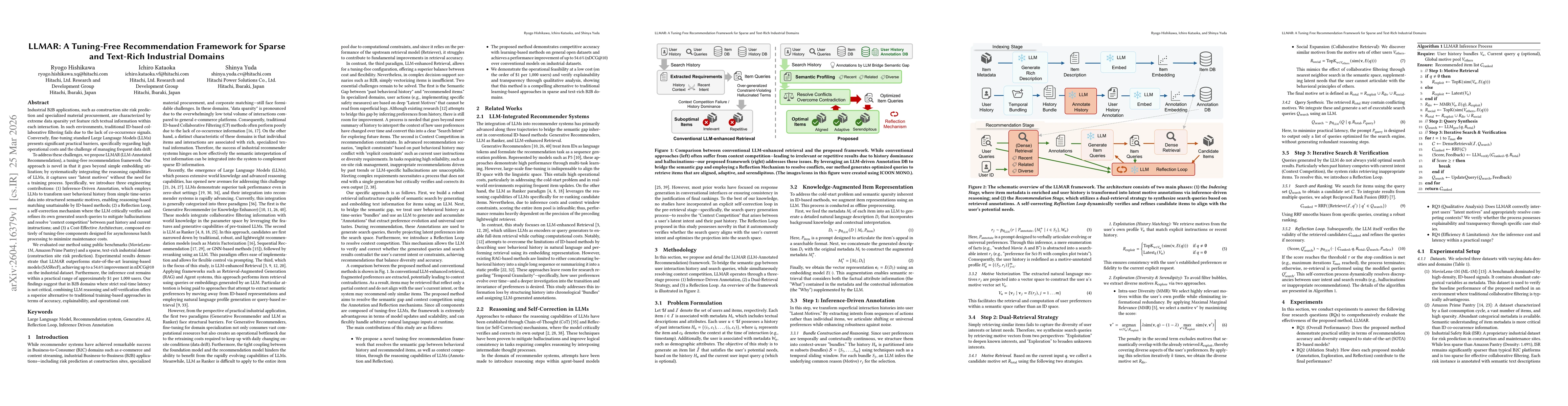Thumbnail for LLMAR: A Tuning-Free Recommendation Framework for Sparse and Text-Rich Industrial Domains