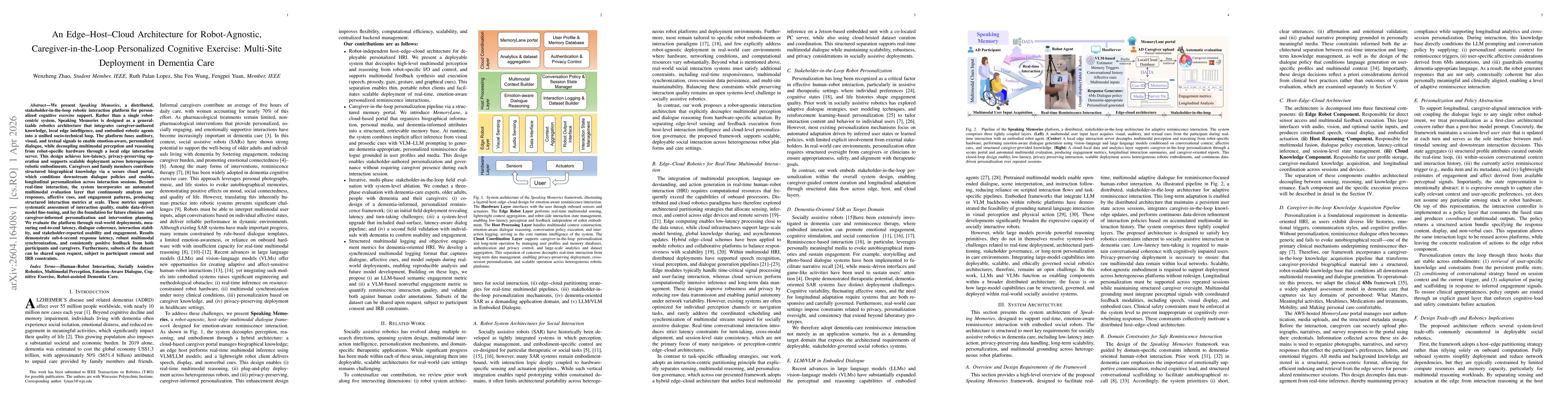 Thumbnail for An Edge-Host-Cloud Architecture for Robot-Agnostic, Caregiver-in-the-Loop Personalized Cognitive Exercise: Multi-Site Deployment in Dementia Care