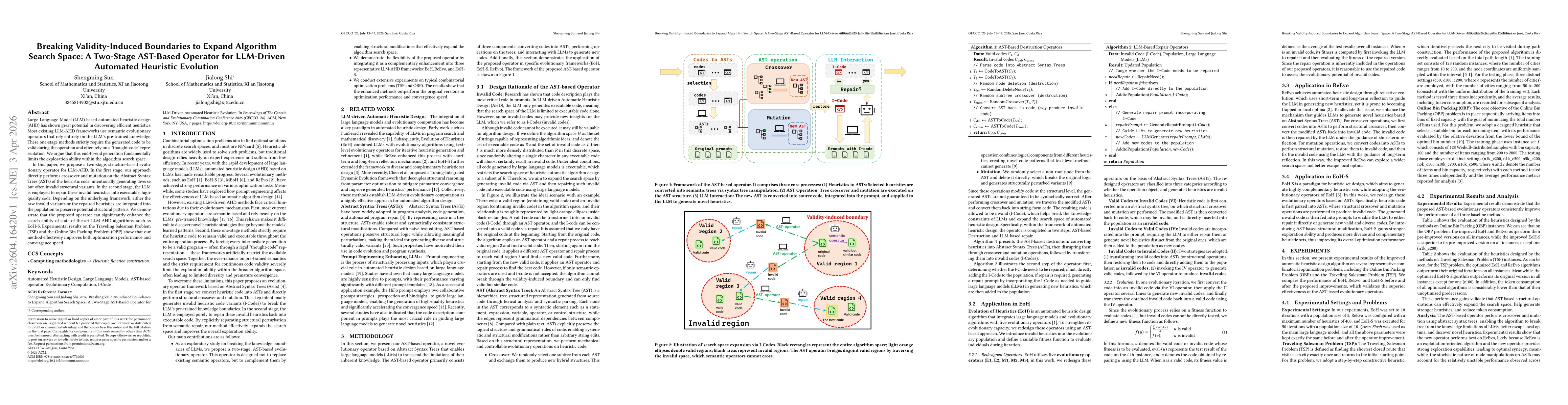 Thumbnail for Breaking Validity-Induced Boundaries to Expand Algorithm Search Space: A Two-Stage AST-Based Operator for LLM-Driven Automated Heuristic Evolution