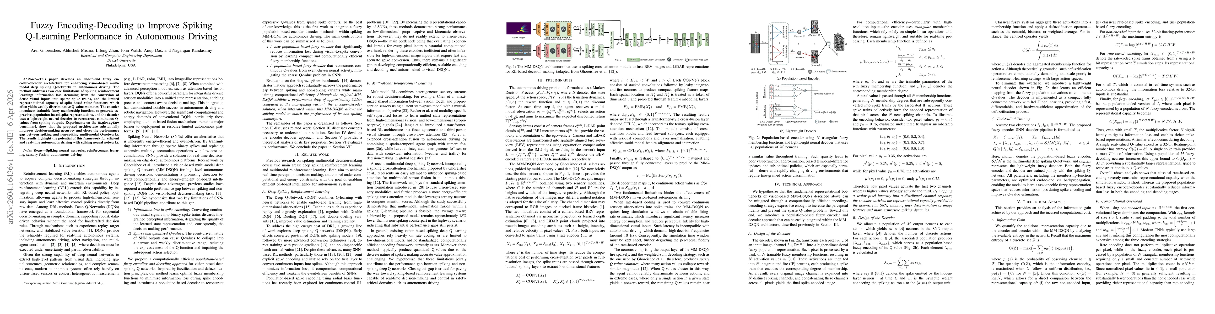 Thumbnail for Fuzzy Encoding-Decoding to Improve Spiking Q-Learning Performance in Autonomous Driving