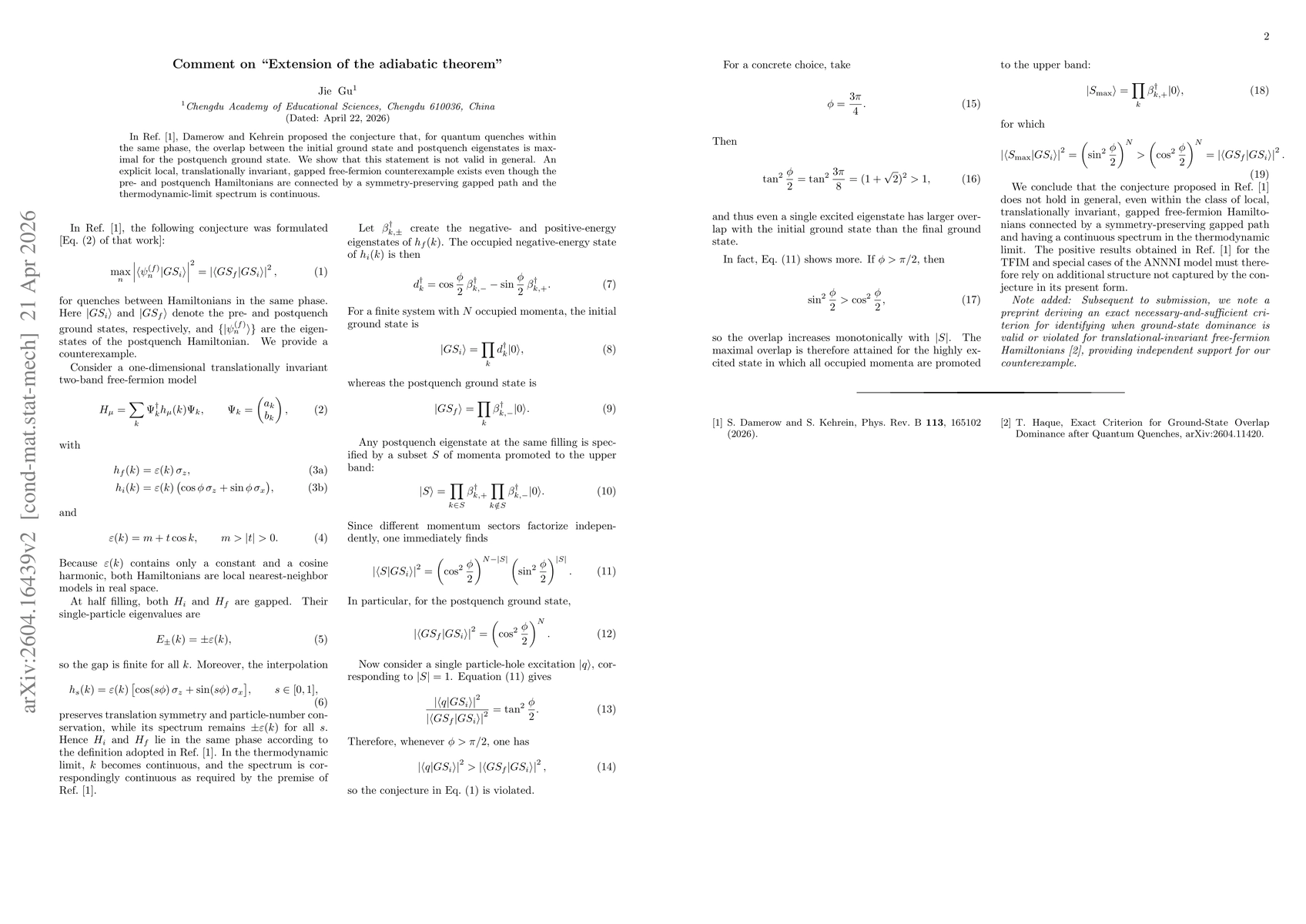 Thumbnail for Comment on "Extension of the adiabatic theorem"