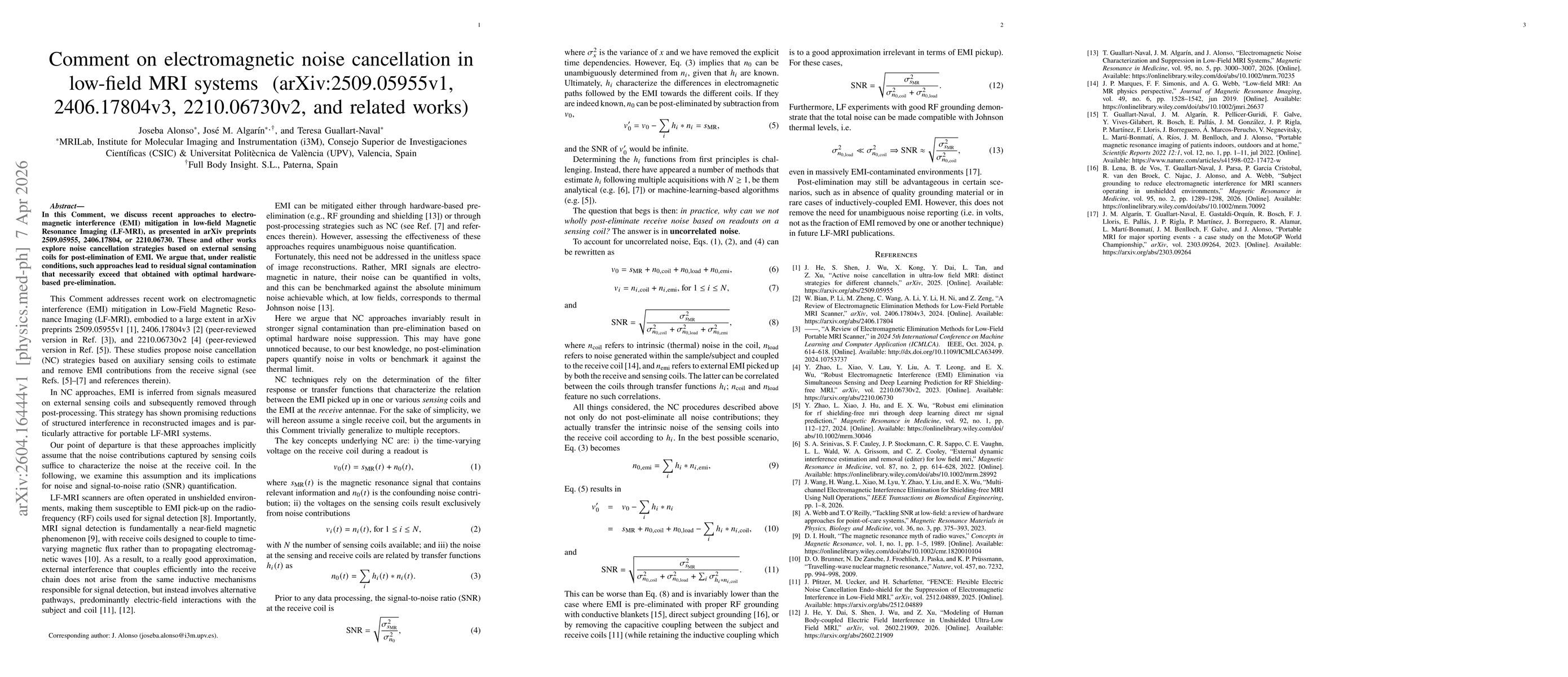 Thumbnail for Comment on electromagnetic noise cancellation in low-field MRI systems (arXiv:2509.05955v1, 2406.17804v3, 2210.06730v2, and related works)