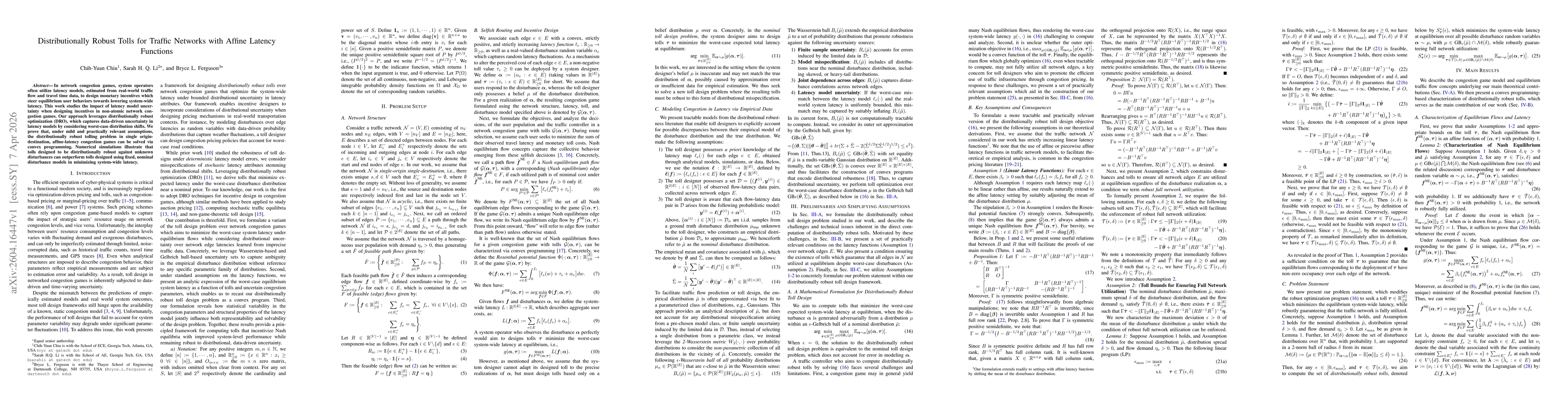 Thumbnail for Distributionally Robust Tolls for Traffic Networks with Affine Latency Functions