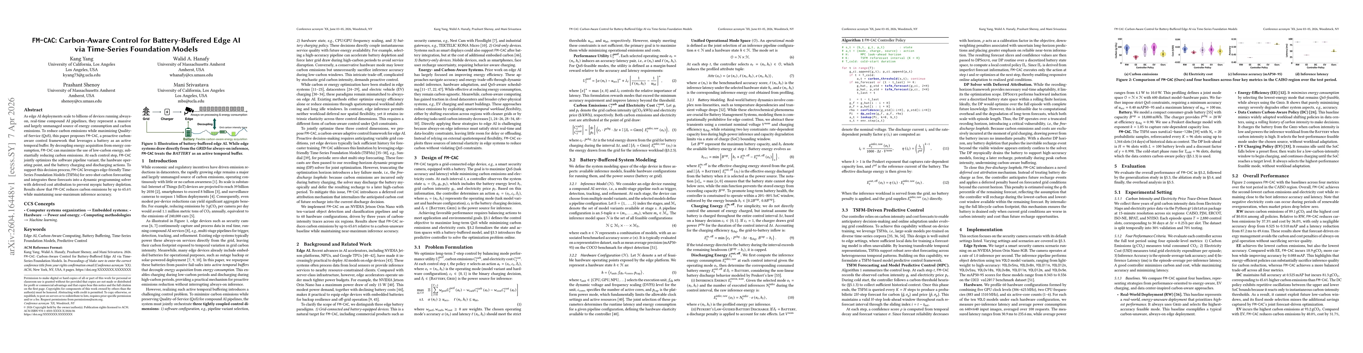 Thumbnail for FM-CAC: Carbon-Aware Control for Battery-Buffered Edge AI via Time-Series Foundation Models
