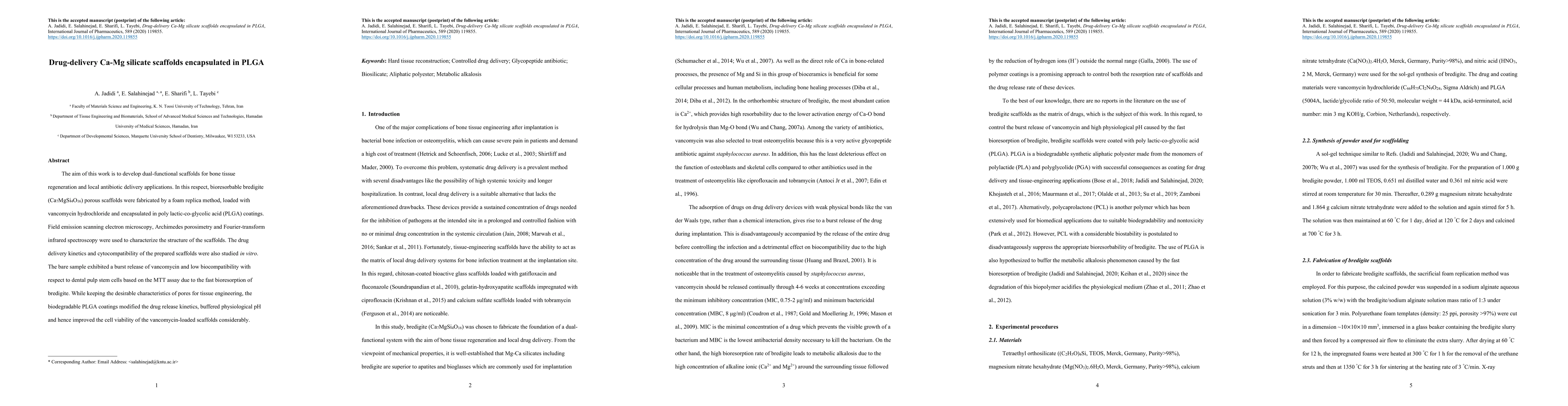 Thumbnail for Drug-delivery Ca-Mg silicate scaffolds encapsulated in PLGA