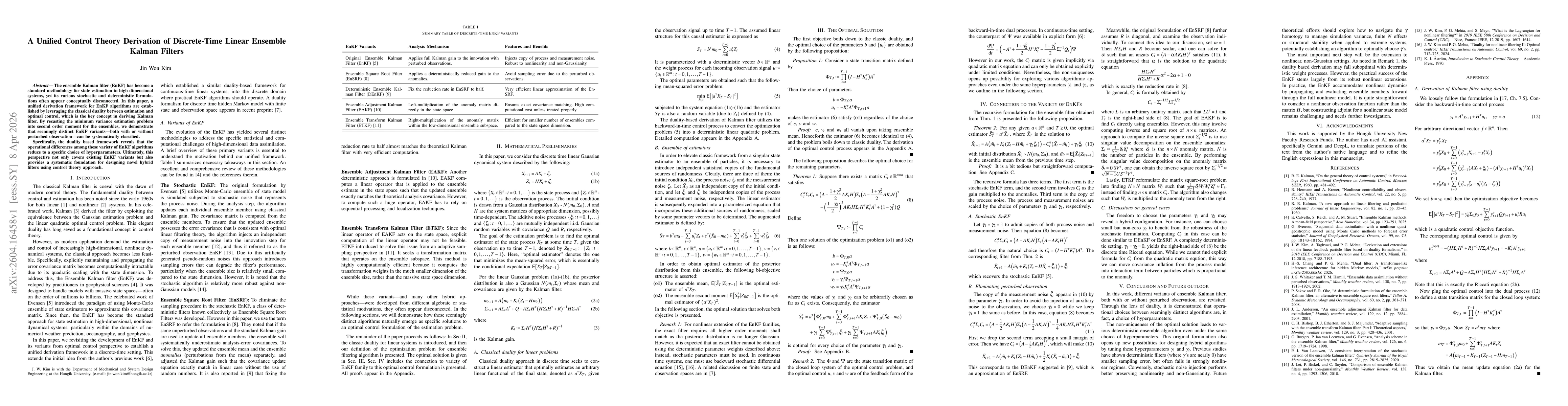 Thumbnail for A Unified Control Theory Derivation of Discrete-Time Linear Ensemble Kalman Filters