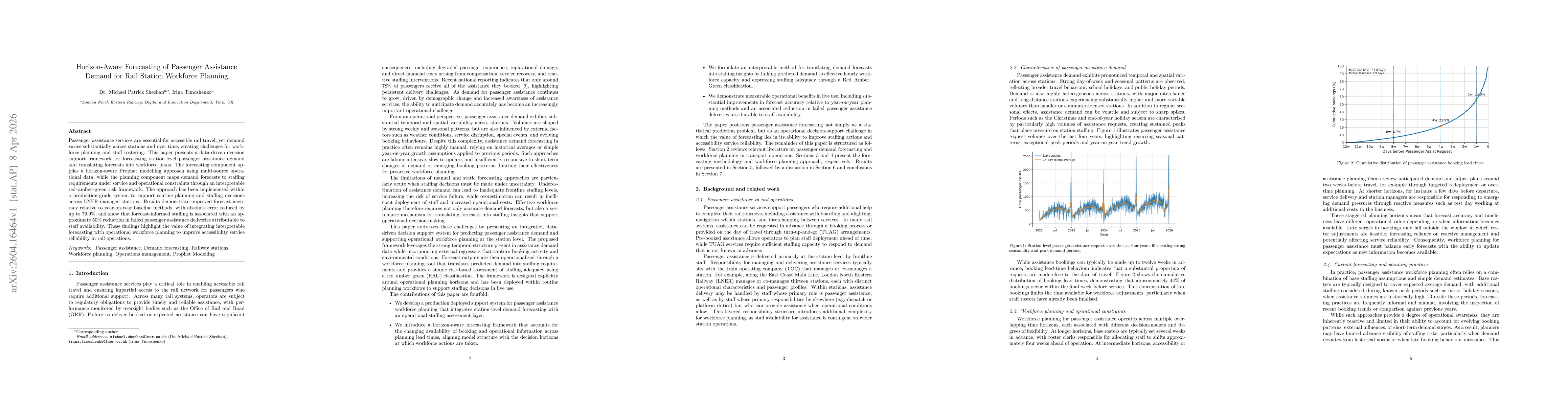 Thumbnail for Horizon-Aware Forecasting of Passenger Assistance Demand for Rail Station Workforce Planning