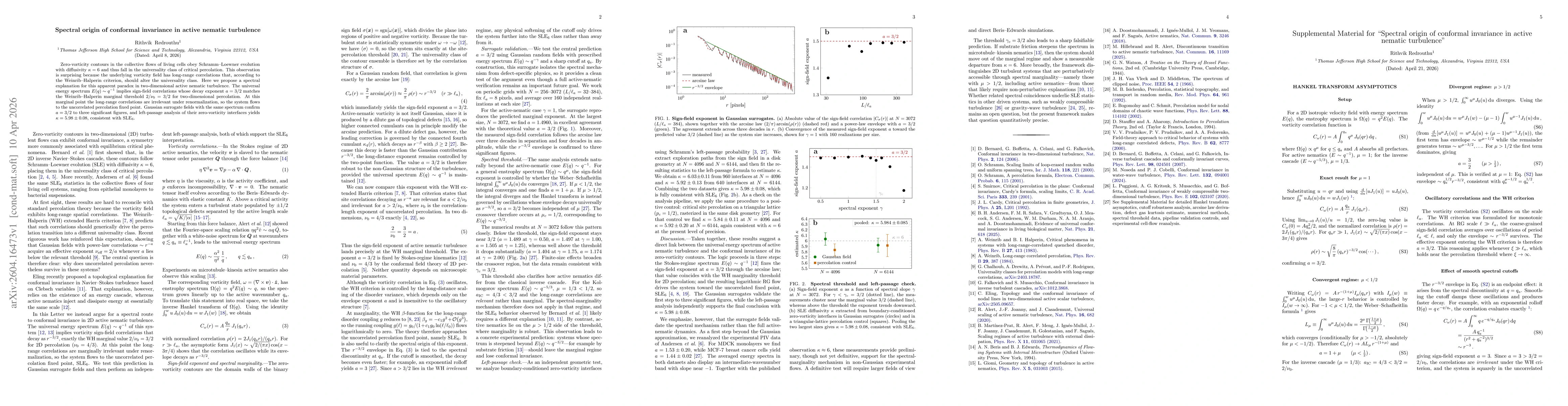 Thumbnail for Spectral origin of conformal invariance in active nematic turbulence
