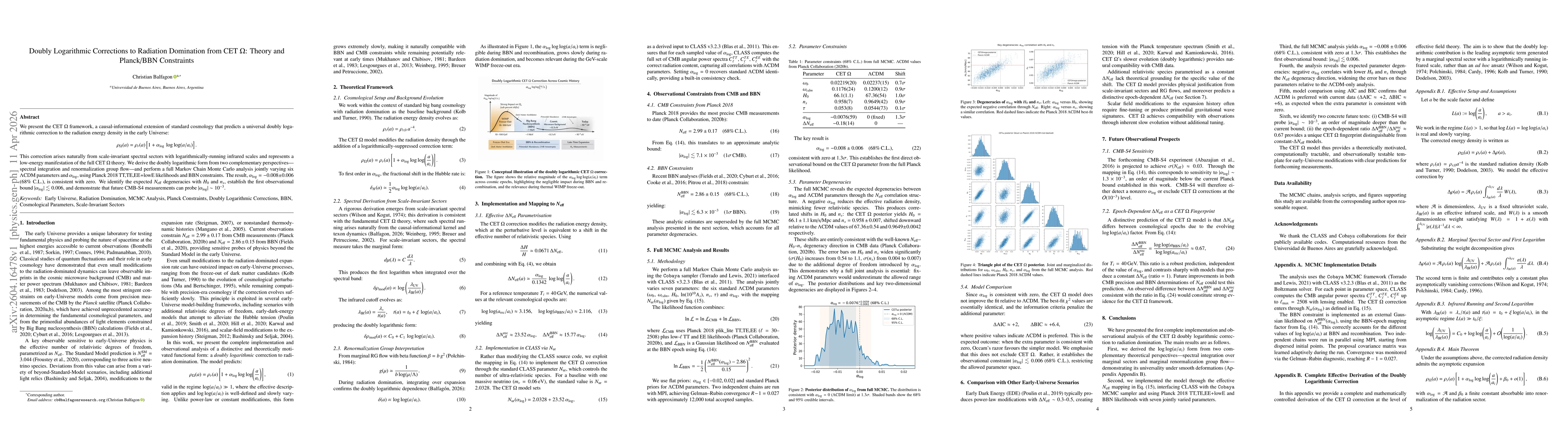 Thumbnail for Doubly Logarithmic Corrections to Radiation Domination from CET Ω: Theory and Planck/BBN Constraints