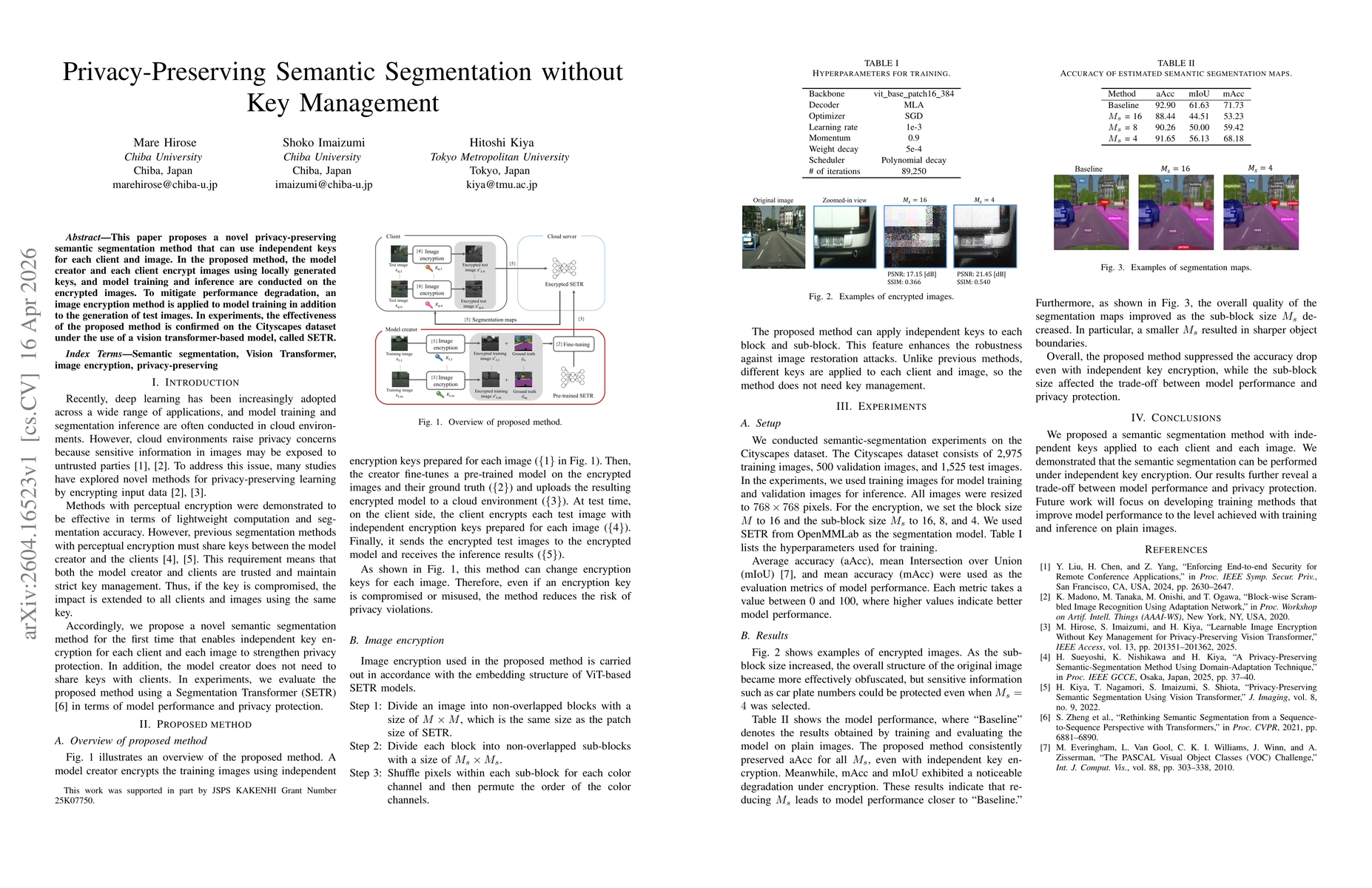 Thumbnail for Privacy-Preserving Semantic Segmentation without Key Management