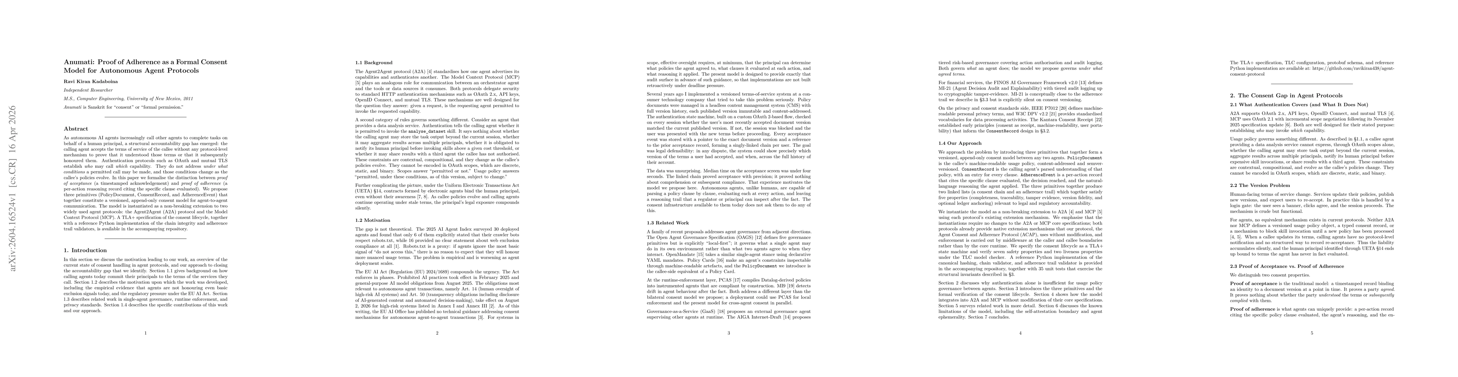 Thumbnail for Anumati: Proof of Adherence as a Formal Consent Model for Autonomous Agent Protocols