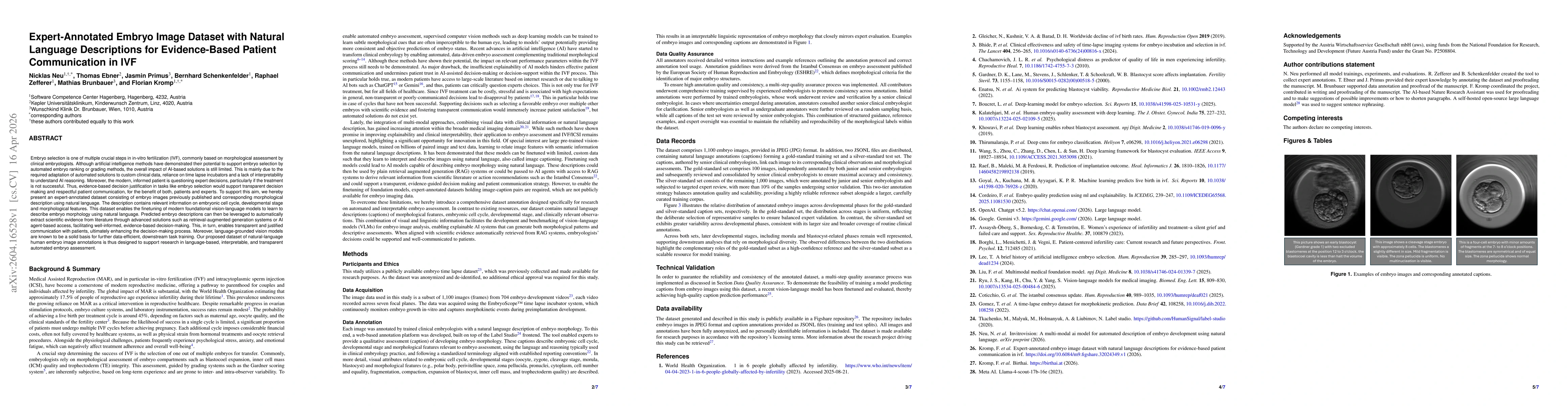 Thumbnail for Expert-Annotated Embryo Image Dataset with Natural Language Descriptions for Evidence-Based Patient Communication in IVF