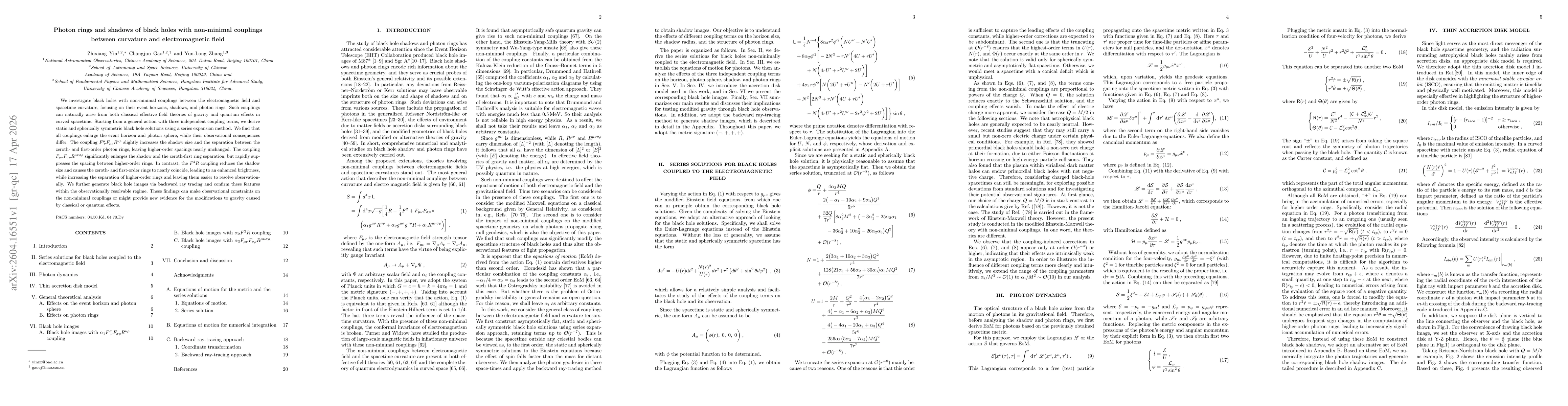 Thumbnail for Photon rings and shadows of black holes with non-minimal couplings between curvature and electromagnetic field