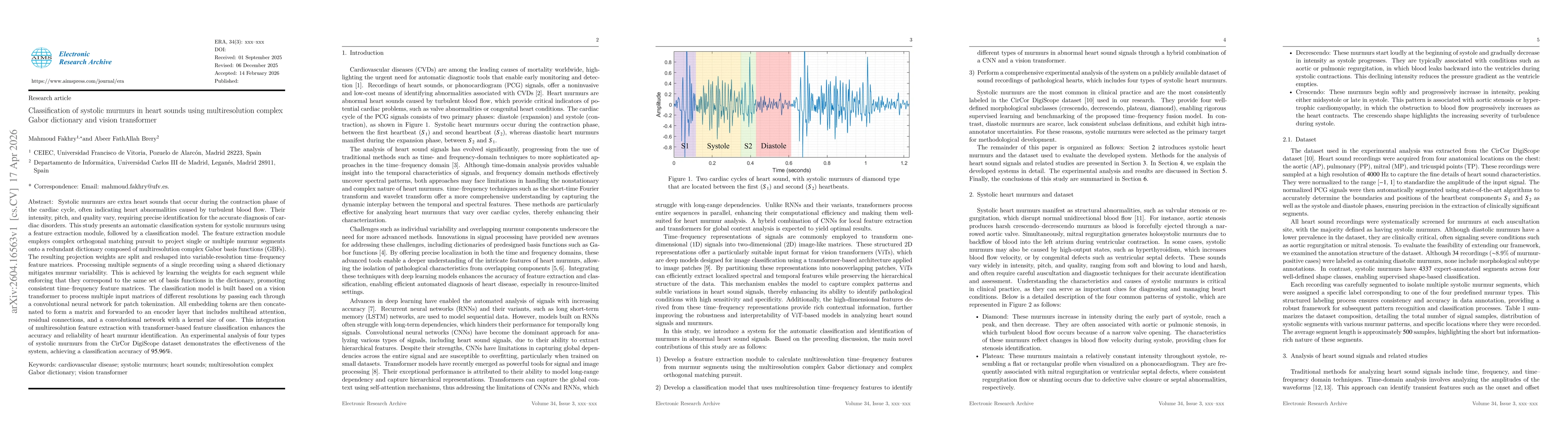 Thumbnail for Classification of systolic murmurs in heart sounds using multiresolution complex Gabor dictionary and vision transformer