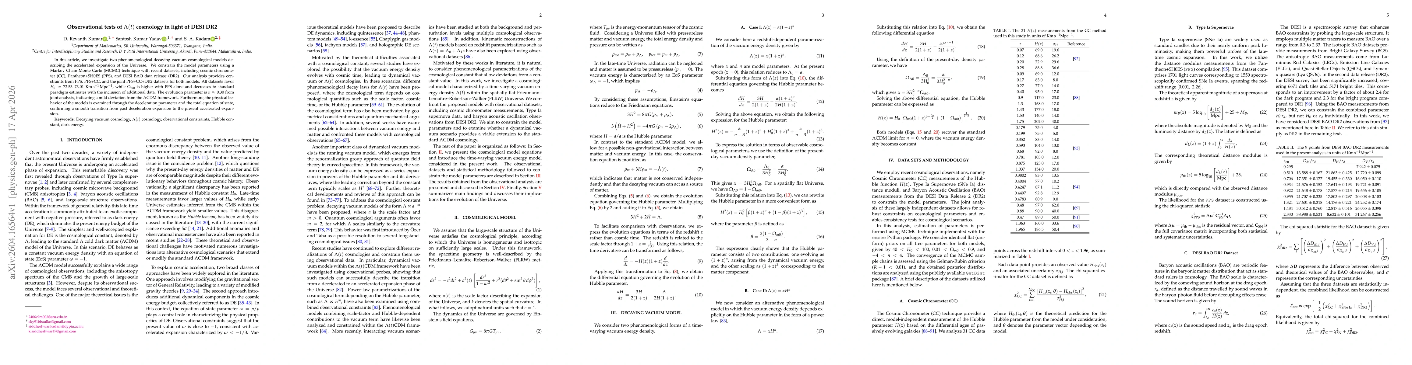 Thumbnail for Observational tests of \texorpdfstring{$Λ(t)$}{Lambda(t)} cosmology in light of DESI DR2