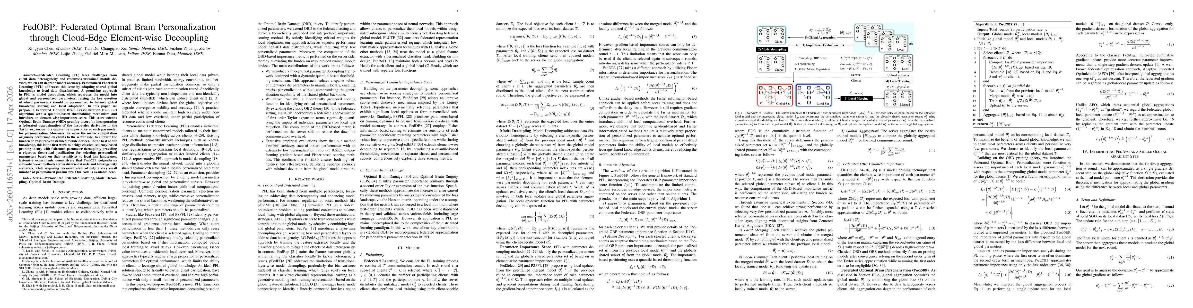 Thumbnail for FedOBP: Federated Optimal Brain Personalization through Cloud-Edge Element-wise Decoupling