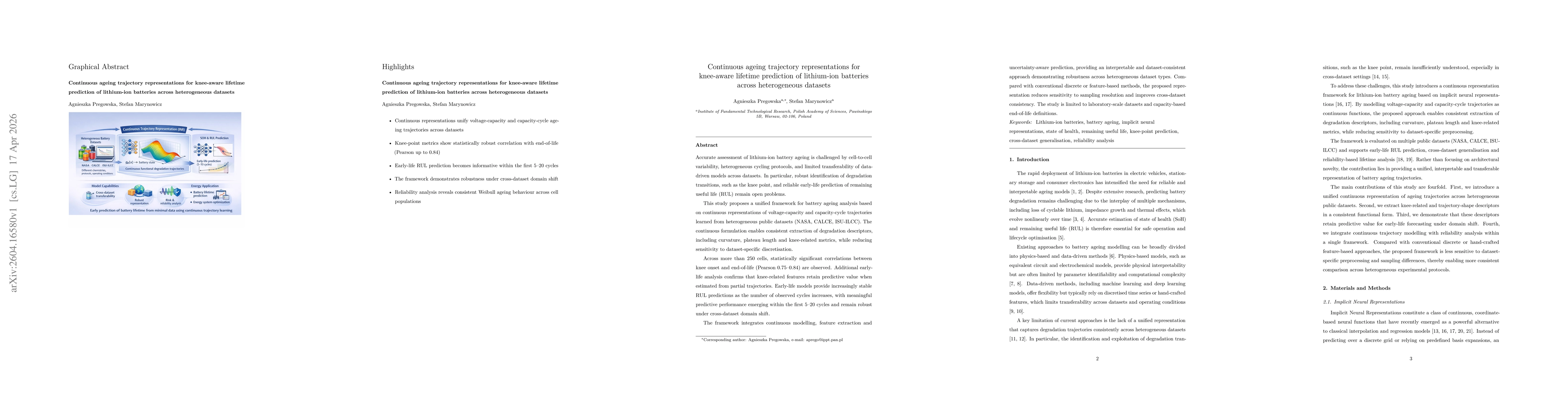 Thumbnail for Continuous ageing trajectory representations for knee-aware lifetime prediction of lithium-ion batteries across heterogeneous dataset