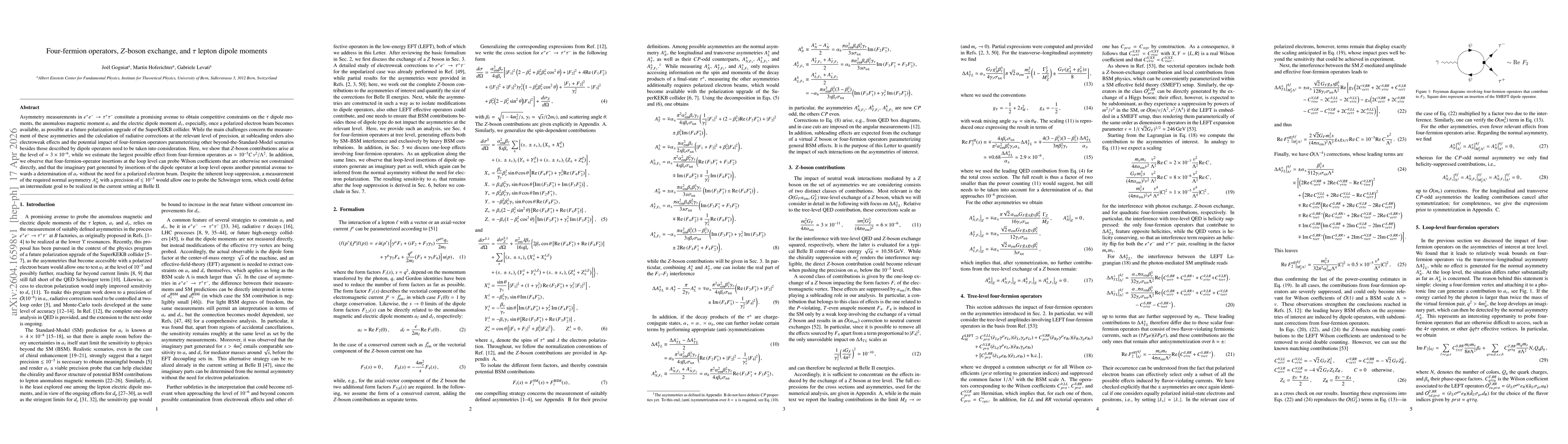 Thumbnail for Four-fermion operators, $Z$-boson exchange, and $τ$ lepton dipole moments