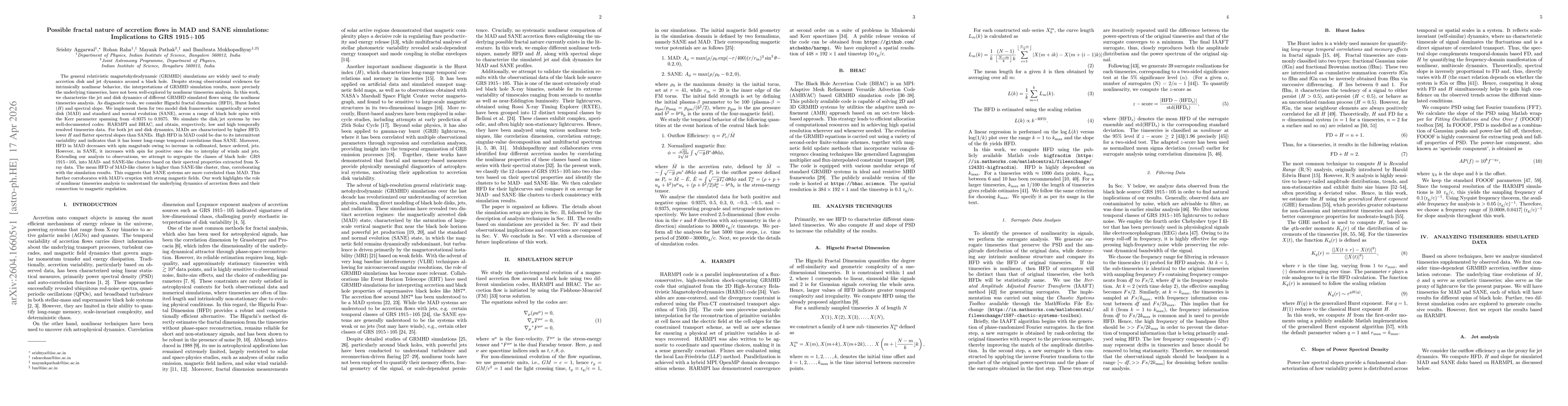 Thumbnail for Possible fractal nature of accretion flows in MAD and SANE simulations: Implications to GRS 1915+105