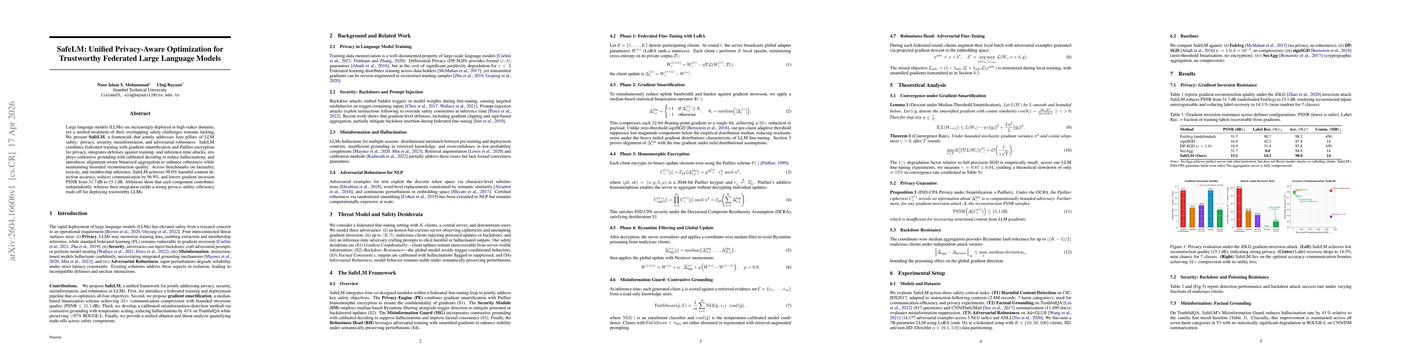 Thumbnail for SafeLM: Unified Privacy-Aware Optimization for Trustworthy Federated Large Language Models