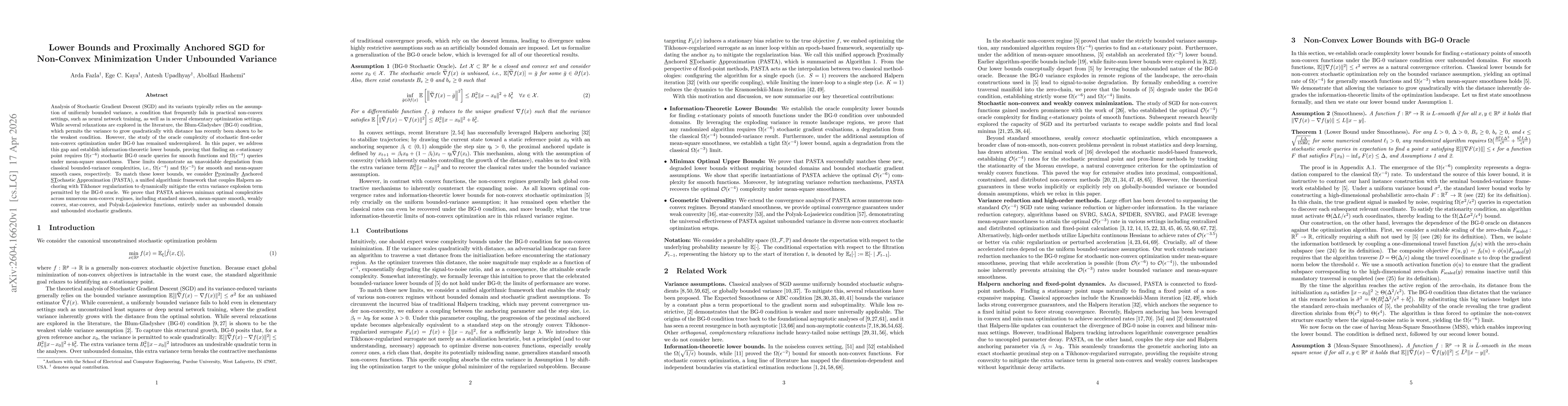 Thumbnail for Lower Bounds and Proximally Anchored SGD for Non-Convex Minimization Under Unbounded Variance